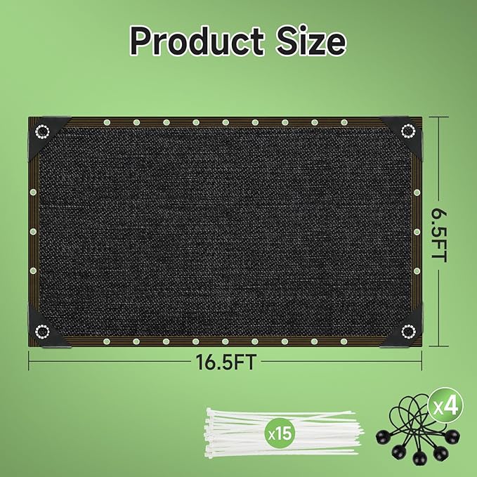FOTMISHU 70% Shade Cloth 6.5ftx16ft Anti-Aging Sun Mesh UV Resistant Net, Sunblock Garden Tarp for Plant Cover, Greenhouse, Barn or Kennel, Flowers, Plants,
