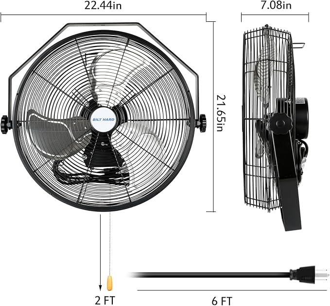 BILT HARD 4300 CFM 18 in. Industrial Wall Mount Fan, 3-Speeds High Velocity Wall Fan with Sealed Motor, Heavy Duty Metal Barn Fans for Garage, Commercial, Greenhouse, Warehouse, Shop Use