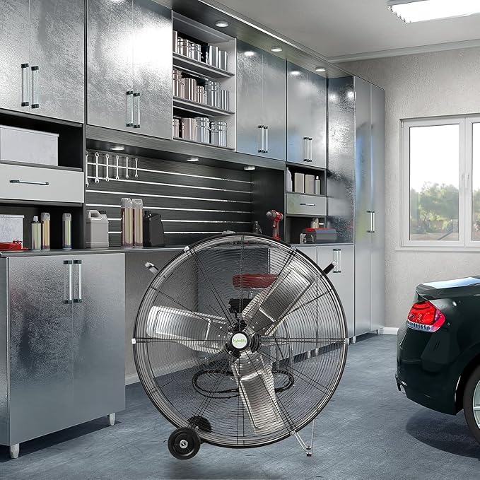 hykolity 34" High Velocity Industrial Drum Fan with 2 Speeds, 15000 CFM Heavy Duty Shop Fan with Casters & Handle for Warehouse, Factory Workshop and Garage Use