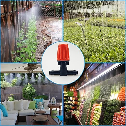 50pcs Garden Irrigation Spray Emitter, Adjustable 360 Degree Flow Micro Spray Nozzle with 1/4" Barbed Tee Fittings,Drip Irrigation Head for Garden Watering System,Drip Irrigation Kit Parts