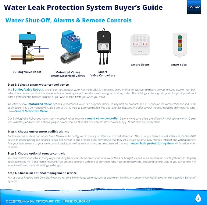 YoLink X3 Version Smart Water Leak Protection Kit: X3 Valve Controller, Bulldog, (4) Leak Sensors & Hub
