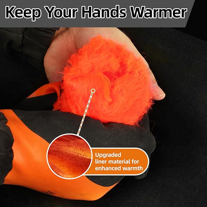 Schwer 100 Pairs Waterproof Winter Work Gloves, ANSI A2 Cut Resistant Freezer Gloves for Outdoor Cold Weather Keep Hands Warm, Thermal Insulated Gloves for Shoveling Snow, Ice Fishing, Super Grip, XXL