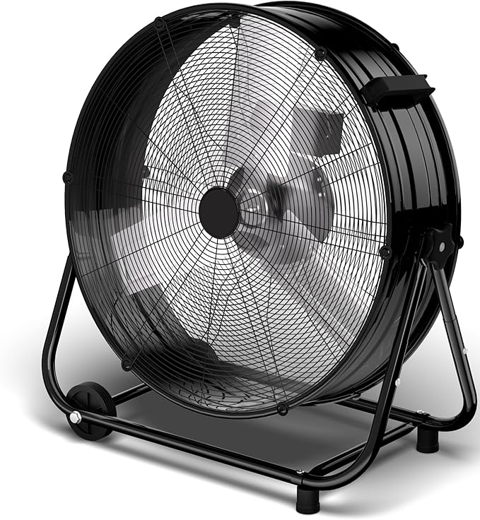 Uthfy 8800CFM Heavy Duty Industrial Drum Fan, 24 Inch High Velocity Floor Fan with 360° Tilt,2 Casters,Handle,3 Speeds 320W Garage Fan for Shop,Patio,Yard,Commercial,Workshop,Factory