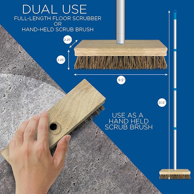 LOLA Deck Scrub Brush, 9" x 3.5" Head w/Palmyra Bristles for Outdoor Cleaning, Removes Dirt & Grime from Patios, Decks, Grout, 1 Count
