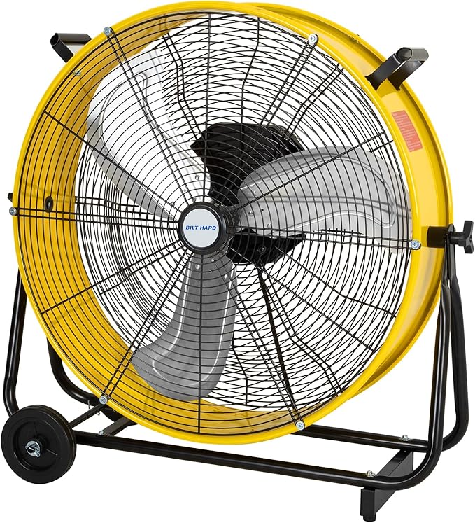 BILT HARD 24" Industrial Drum Fan With DC Motor, Ultra Quiet, 7800 CFM, Heavy Duty Tilt Metal Drum Fan for Garage, Warehouse, Workshops, Factory and Basement, UL Safety Listed