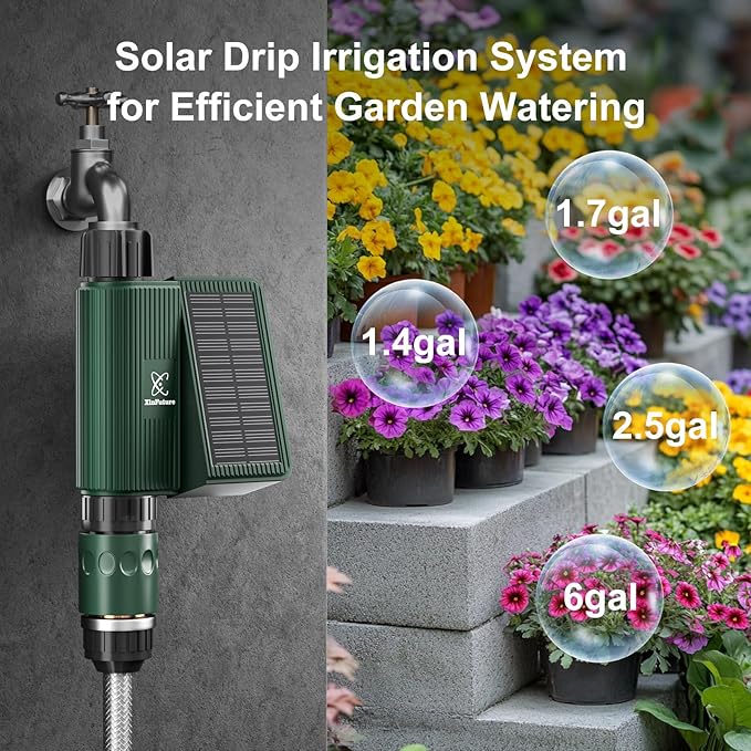 WiFi Solar Sprinkler Timer with Flow Monitor, Water Timer for Garden Hose with Rain Delay, Manual& Automatic Watering System for Garden Hose Faucet, App& Voice Control, Irrigation Controller
