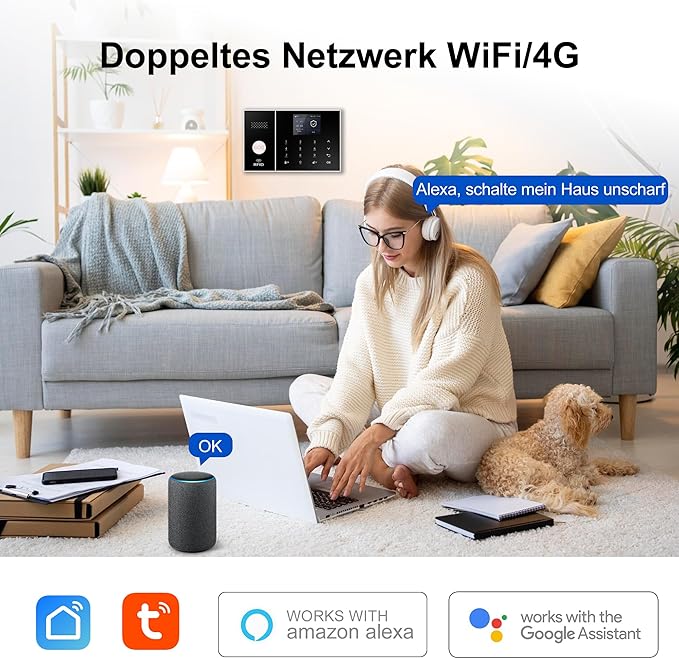 XUK Smart Home Security System,4G/GSM &WiFi Wireless Alarm Kit with Door/Window Sensors,PIR Motion Detectors,App Remote Control,Compatible with Alexa &Google Home,Easy Installation(13pcs Set)