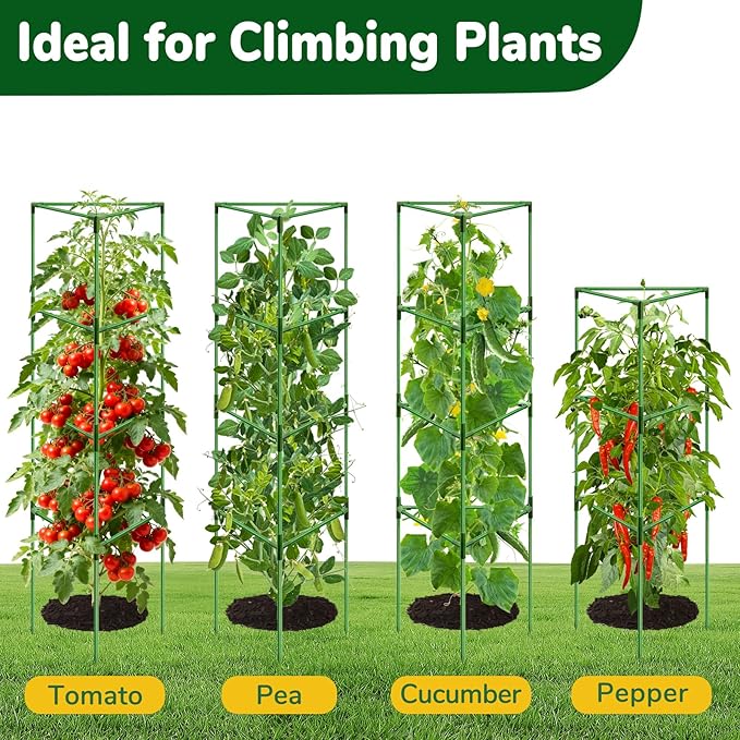 [Upgraded] ZeeDix 6 Pack Heavy Duty Tomato Cages for Garden, 57 Inch Foldable Plant Trellis Support Stakes for Heavy Climbing Plants, Adjustable Tomato Cage for Indoor Pots & Raised Garden Bed Outdoor
