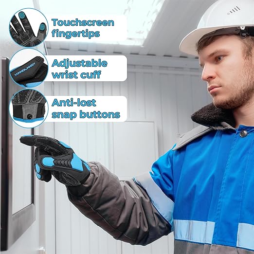 HANDLANDY Winter Impact Resistant Work Gloves for Men, Padded Palm Grip Heavy Duty Working Glove (X-Large, Blue)