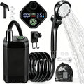 Smart Portable Shower Pump, Rechargeable 2400/6000mAh Battery Powered Outdoor Shower, IPX8 Waterproof, with Intelligent LED Display & 4 Spray Modes, for Outdoors, Camping (Type-B black)
