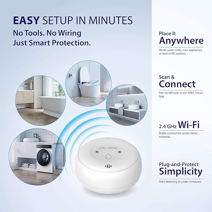 APEC WATER WiFi Water Leak Detector for Home, App Connected get Real-Time Alerts, Highly Reliable Dual Sensor Wet Moisture Detection (3PK)