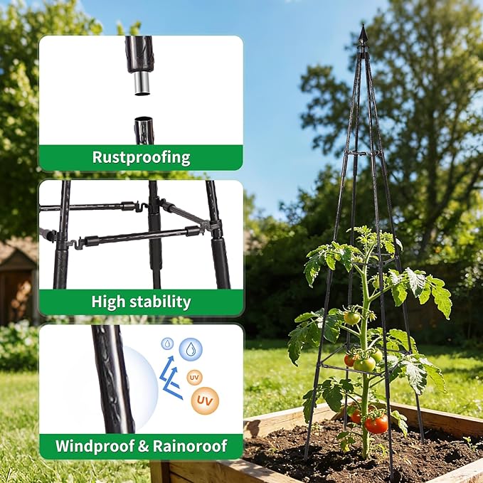FOLLOOK Garden Trellis for Climbing Plants Outdoor, 67" Tall Cucumber Trellis Tomato Plant Support for Climbing Vine, for Raised Bed, Black, 1 Pack