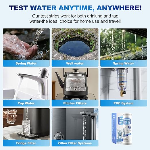 21-in-1 Home Drinking Water Testing Kit,145 Strips + 4 Bacteria Tests,Tap and Well Water Test Kit, Easy to Test and Read Home Test Strips for Hardness, Lead, Iron, Fluoride, pH, Copper and More