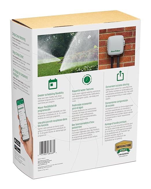 Rain Bird ARC8 App-Based Indoor/Outdoor Smart WiFi Irrigation Sprinkler Timer/Controller, 8-Zone/Station, EPA WaterSense Certified, Compatible with Alexa, Indoor/Outdoor 8-Station
