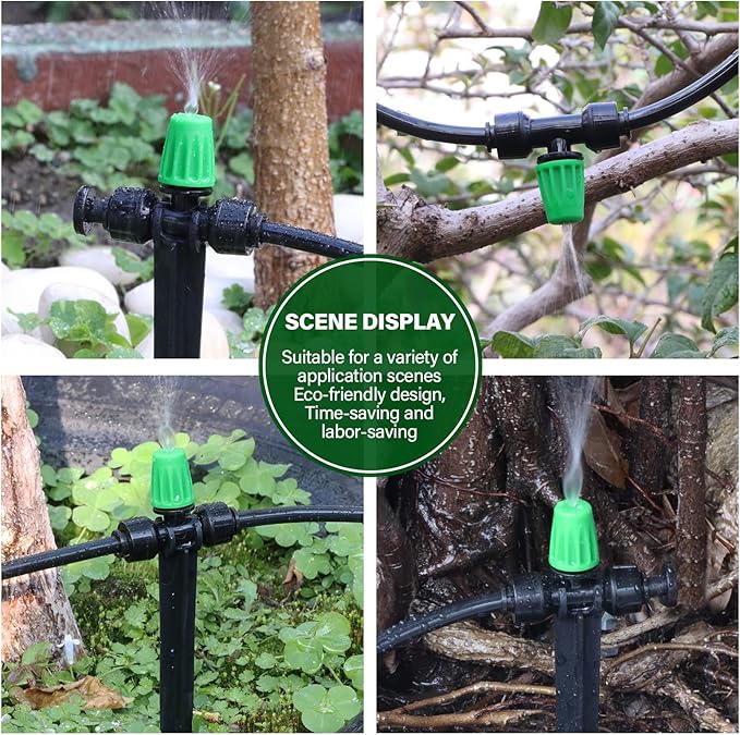 Kalolary 75FT Quick-Connect Drip Irrigation System Kit, Automatic Garden Watering System with 1/4" Tubing & Atomizing Nozzle Automatic Irrigation Equipment for Raised Garden Beds Greenhouse Lawn