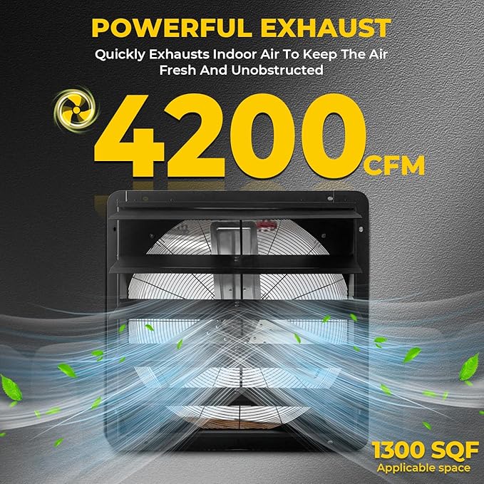 VENTISOL 24 Inch Shutter Exhaust Fan, Wall Mounted Attic Fan with Power Cord, High Speed Vent Fan with Speed Controller 4250CFM, Automatic Household Ventilation Fan for Cooling, Garage, Shop, Black