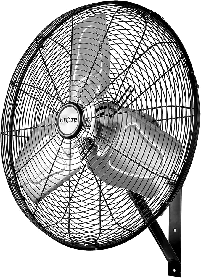 Hurricane 30" Pro Commercial Grade Oscillating Wall Mount Fan, Black - Heavy-Duty All-Metal Corded Electric Air Cooling Unit for Home, Garage, Greenhouse, or Workshop
