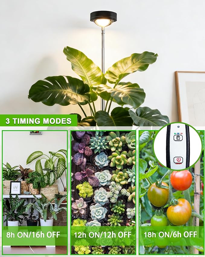 yadoker Plant Grow Light, LED Growing Light Full Spectrum for Indoor Plants,Black Magnifying Glass Plant Lights,Height Adjustable, Automatic Timer, 5V Low Safe Voltage,Idea for Large