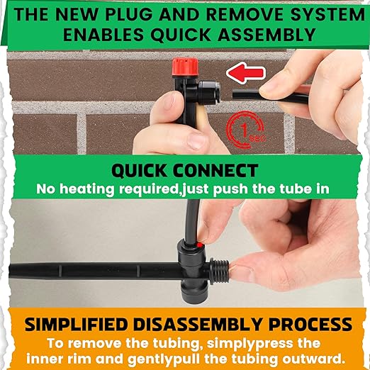 MIXC 60pcs Quick-Connect Drip Irrigation Emitters for 1/4" Drip Irrigation Tubing - Adjustable Push-to-Connect 360° Drip Emitters Stream on 6" Sturdy Stake for Irrigation System