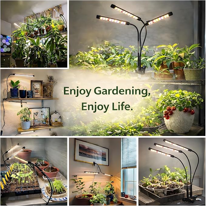 SDOVUERC 3head Plant Lights for Indoor Growing, Grow Light for Indoor Plants, Full Spectrum Growing Lamps with Clip, Auto ON & Off Timer 3/9/12H, 3 Switch Modes, 10-Level Dimmable Brightness