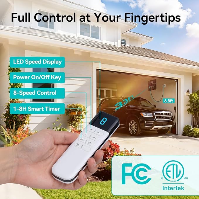 addlon 12 Shutter Exhaust Fanwith Remote Control, 8 Speeds 25W Energy Efficient DC Motors, 1200CFM, 8-Hour Timer, Garages/Greenhouse/Attic/Chicken Coop Ventilation Fan,Low Noise, Plug & Play