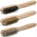 TAKAVU 3pc Small Wire Brush Set (Wood Handle) - Stainless Steel, Brass & Nylon Bristles for Cleaning Rust, Paint, Dirt & Heavy Duty Scrubbing