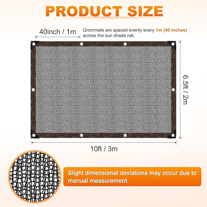M METERXITY 40% Sun Shade Cloth for Garden, HDPE 6.5x10 ft Sun Shade Net with Reinforced Grommets for Patio/Greenhouse/Plant Cover, Heavy Duty Sunblock Resistant Mesh Tarp [Black]