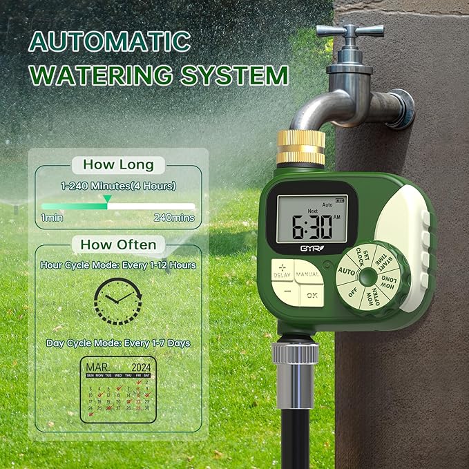 GMR Hose Timer, Water Timer for Garden Hose, Irrigation Timer with 360° Brass Swivel, Waterproof Sprinkler Timers for Automatic Watering System/Manual/Rain Delay, 1 Outlet