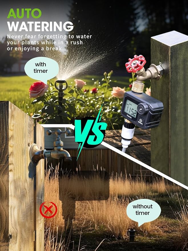 Sprinkler Timer for Garden, Programmable Irrigation Hose Timers, Water Timer with Rain Delay/Manual/Automatic Watering System, for Yard, Lawn