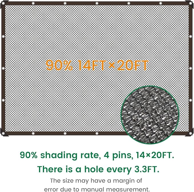 90% 14 X 20 FT Black Shade Cloth, Outdoor Woven Sun Shade with Grommets, Durable Sun Shade Netting Shading Antifreezing for Patio, Garden, Plants Cover, Greenhouse, Barns, Dog Kennel