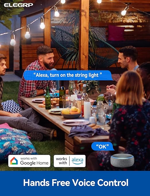ELEGRP PQR10 Outdoor Smart Plug Waterproof IP66, WiFi Plug Compatible with Alexa & Google Assistant, Smart Outdoor Outlet for String Lights, No Hub Required, 400W Max, UL Certified, 2 Pack, Grey