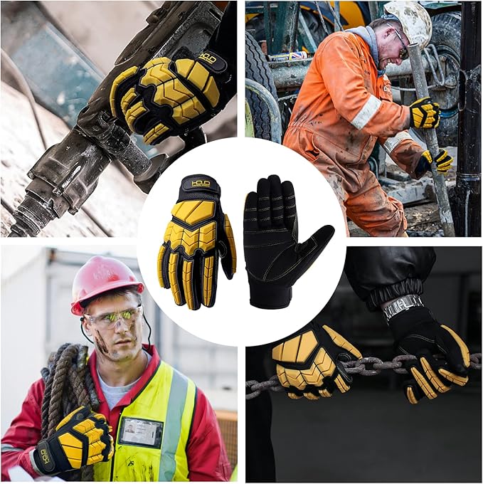 HANDLANDY HLDD Heavy Duty Work Gloves, TPR Protector Impact Gloves, Men Anti Vibration Mechanic Work Glove TouchScreen