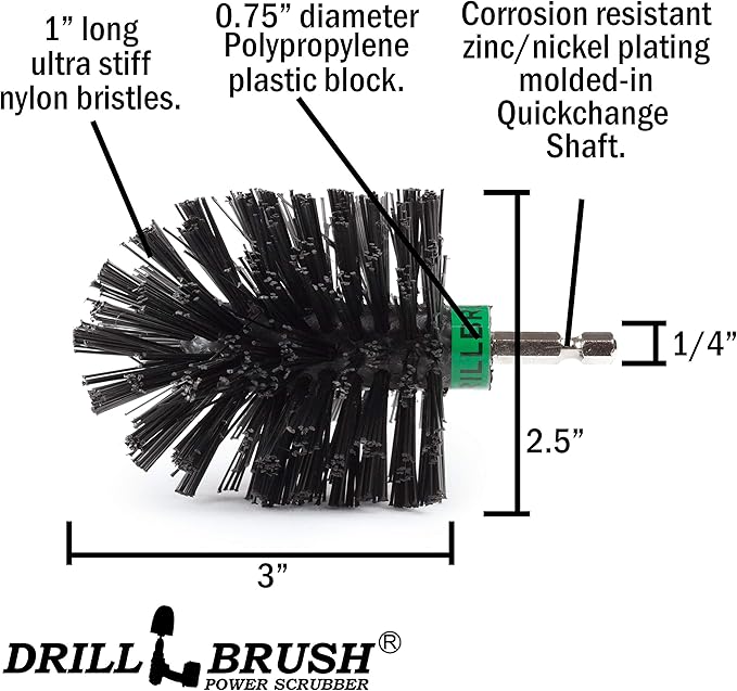 Ultra Stiff Black Electric Spin Scrubber - BBQ Cleaning - Industrial Power Scrubber for Drill - Safe Grill Cleaner - Wire Brush for Drill Alternative - Concrete Scrubbing Brush - Outdoor Cleaning Tool