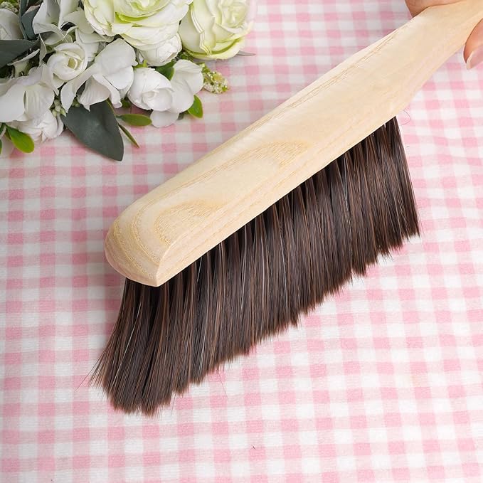 Rbenxia 2 Pieces Wooden Handle Bench Brushes Horse Hair Brushes Soft Bristles Dust Brush Household Cleaning Brushes for Fireplace, Sofa, Furniture, Workshop Woodworking (Brown)