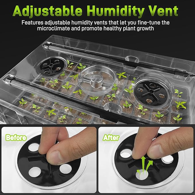 Mulctun 60-Cell Seed Starter Tray with Grow Light, Seedling Starter Trays with 4.08" Humidity Dome, Self-Watering Plant Germination Trays,Seed Starter Kit for Seeds Growing (Black)