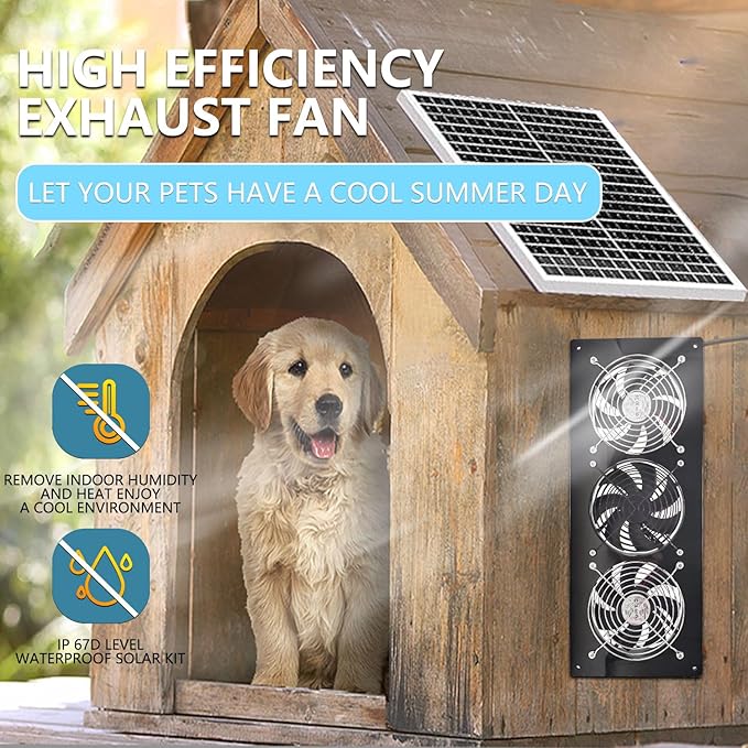 Solar Exhaust Fan,25W Solar Panel with 3PCS Ventilation Fans Kit,Solar Powered Fan for Shed,Chicken Coop,Attic & Greenhouse Intake or Exhaust Air,3500RPM, 15FT Cord,IP67 Waterproof