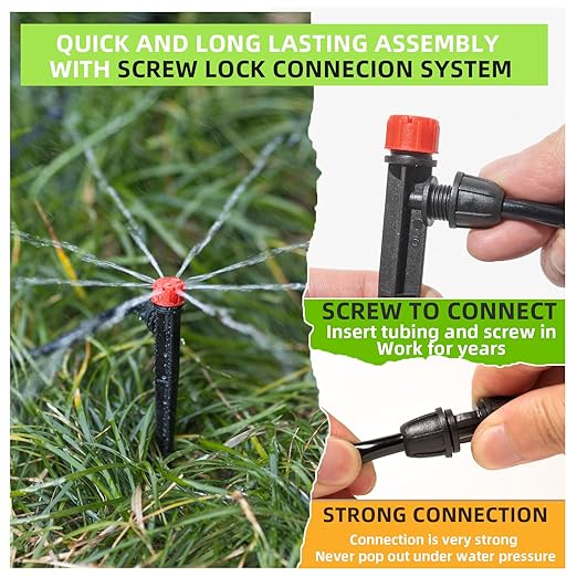 233FT Drip Irrigation System for Garden Kit with 1/2 Inch and 1/4 Inch Tubing Automatic Irrigation Equipment Locked Fittings Micro Drip 360 Degree Fan Sprayer Watering Kit for Greenhouse