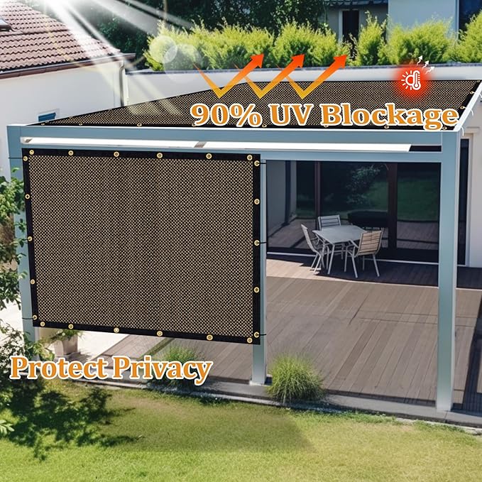 Shade&Beyond Customized Size 4' X 17' Shade Cloth with Grommets, 90% UV Protection UV Protection Mesh Tarp Sun Screens for Patio GN04, Mocha