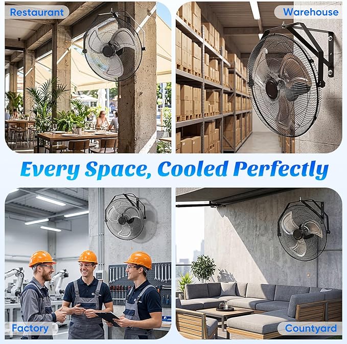 OLIXIS 20 Inch Wall Mount Fan, 3400 CFM, 3-Speed High Velocity Fan, Vertical & Horizontal Adjustable Tilt for Industrial, Commercial, Warehouse, Greenhouse, Black