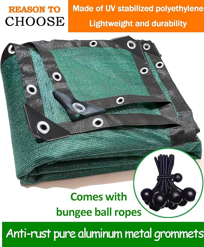 90% Green Shade Cloth 20ft x 50ft Heavy Duty Outdoor Mesh Tarp with Grommets, Sun Shade Canopy for Patio, Garden, Greenhouse, Chicken Coops, Plants Vegetables, Swimming Pool