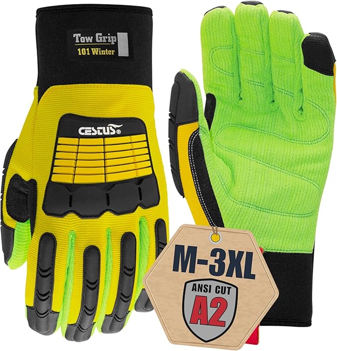 Cestus 5076, Winter Work Gloves for Cold Weather, Corded Cotton Palm, Insulated, Waterproof, ANSI Cut A2, ANSI Impact 1