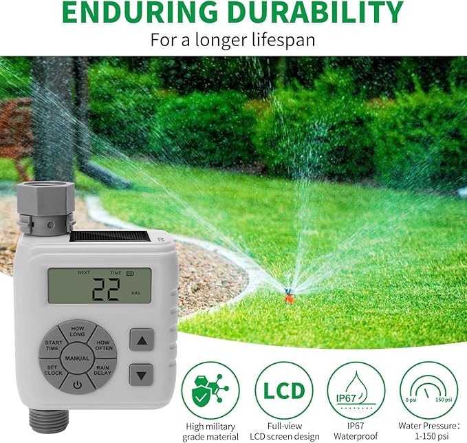Hose Timer, Zuomeng Water Timer for Garden Hose with Dual Power Design, Leak-Proof Design, Smart Irrigation System with Rain Delay, Auto & Manual Modes for Lawn and Garden Watering, Gray