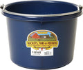 Little Giant® Plastic Animal Feed Bucket | Round Plastic Feed Bucket with Metal Handle | Made in USA | 8 Quarts | Navy