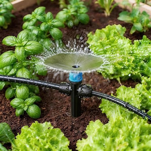 26pcs Two-Way Drip Emitters Fan Shape with Stake for 1/4" Irrigation Tubing, Adjustable 360 Degree Water Flow Irrigation Vortex Sprayer Garden Irrigation Dripper for Watering System