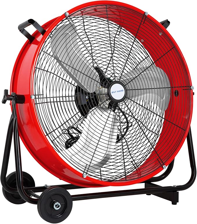 BILT HARD 24" Heavy Duty Industrial Drum Fan, 8100 CFM High Velocity Drum Fan with 3-Speed Control, Metal Shop Fan for Warehouse, Garage, Workshop, Basement and Factory
