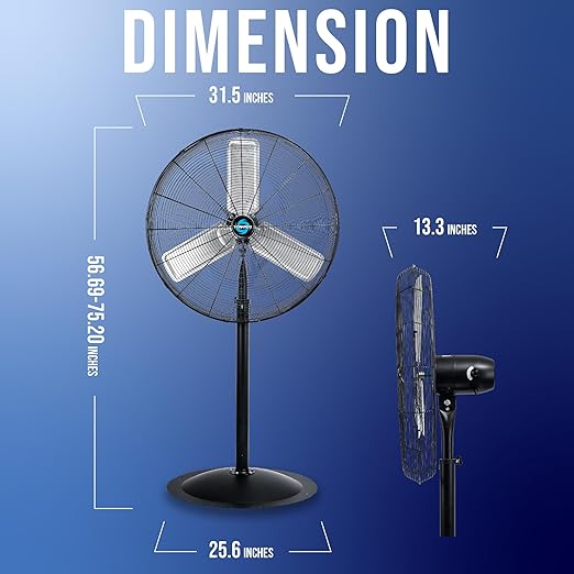 Tornado 8850 CFM 30 Inch Pedestal Fan Non-Oscillating High Velocity Fan Stationary, 3 Speed 10 FT Cord Metal, Commercial, Industrial Use, UL Safety Listed
