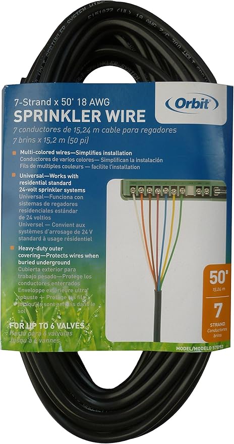 Orbit 57092 Underground Sprinkler Wire, 7-Strand Solid, 50 Ft, UF/UL Listed, Multi-Color, 18-Gauge