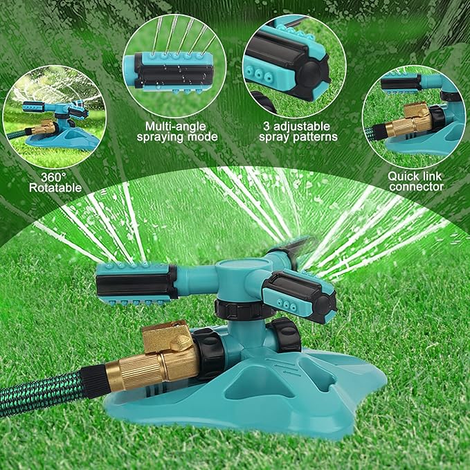 Lawn Sprinkler - Upgraded Automatic 360 Degree Rotating Irrigation System for Garden and Grass - 2 Pack Blue Garden Hose Sprinklers With 36 Built-in Units