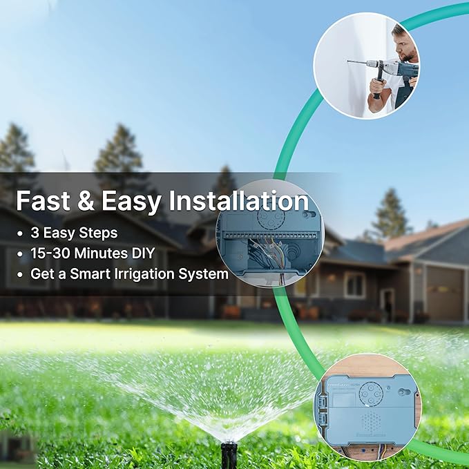 ImoLaza Outdoor Smart Sprinkler Controller, 4-Zone WiFi Irrigation Controller with Hyper-Local Weather, App Remote Control, Works w/ Alexa, Auto Watering, Rain/Freeze/Wind Skip, Smart Fault Detection