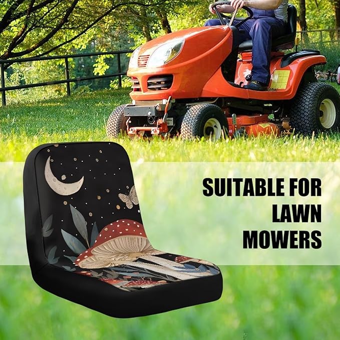Riding Lawn Mower Seat Cover,Mushroom Moon Waterproof Wear-Resistant Cloth, Heavy Duty Tractor Seat Cover for Most Lawnmowers